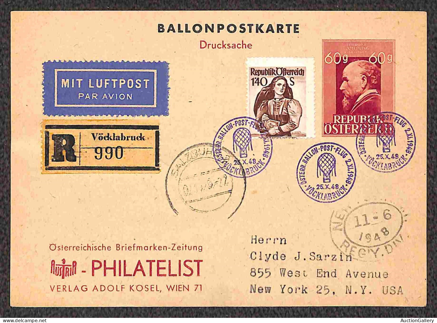 Aerogrammi  - Austria - 1948 (25 Ottobre) - Ballonpost - Quattro Aerogrammi - Otros & Sin Clasificación