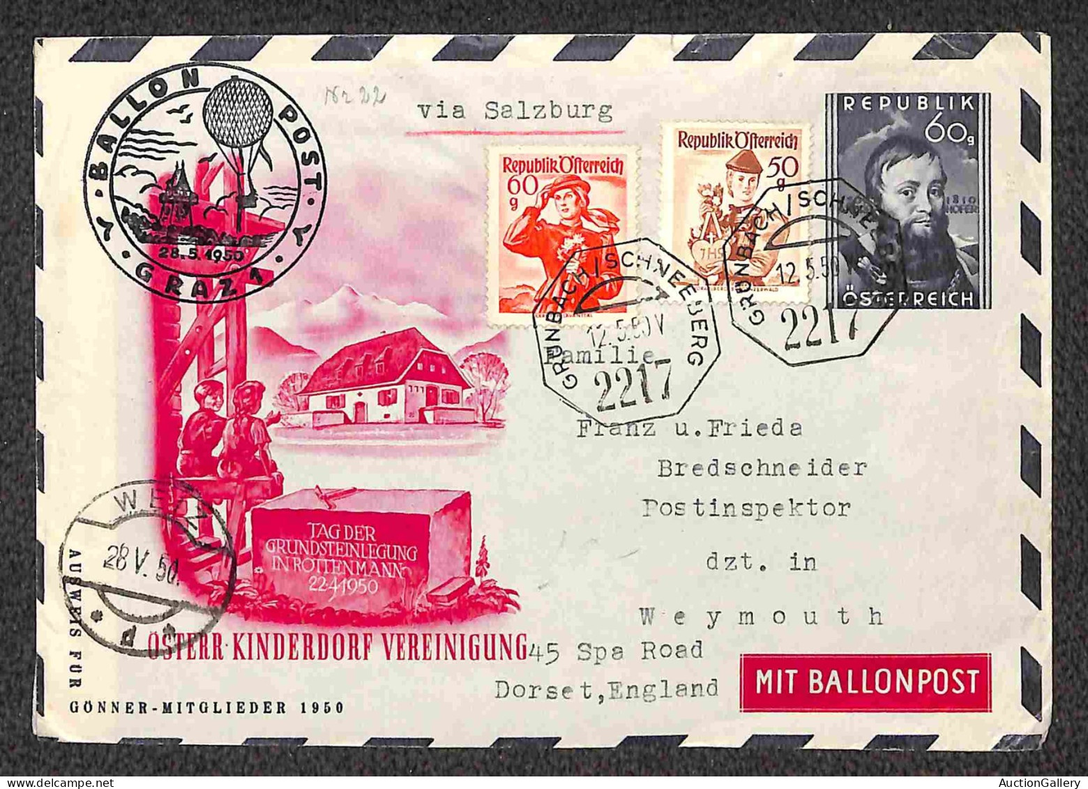 Aerogrammi  - Austria - 1950 (28 Maggio) - Graz 1 Ballonpost - Cinque Aerogrammi - Andere & Zonder Classificatie