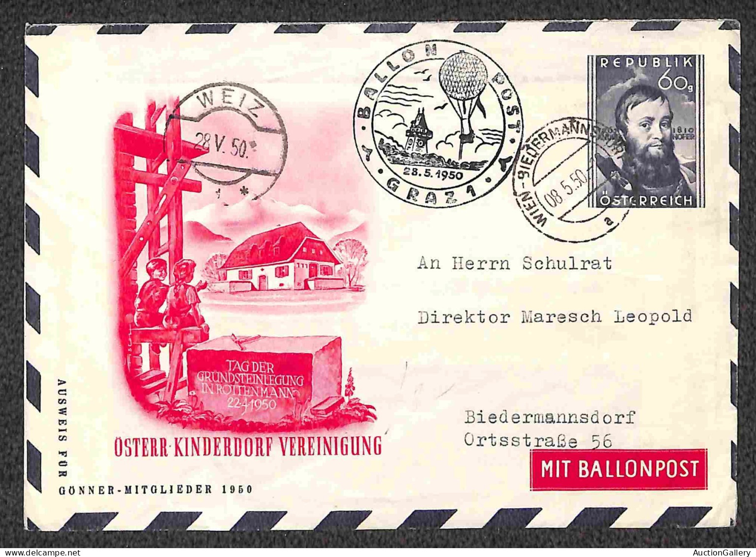 Aerogrammi  - Austria - 1950 (28 maggio) - Graz 1 Ballonpost - cinque aerogrammi