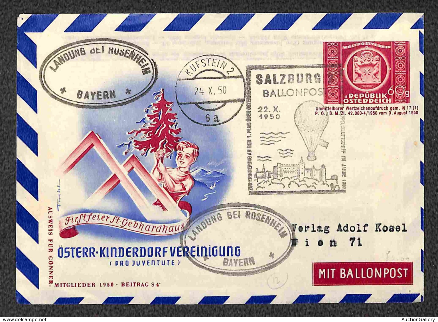 Aerogrammi  - Austria - 1950 (18/24 ottobre) - Salzburg 2 Ballonpost - sei aerogrammi - partenze e destinatari diverse