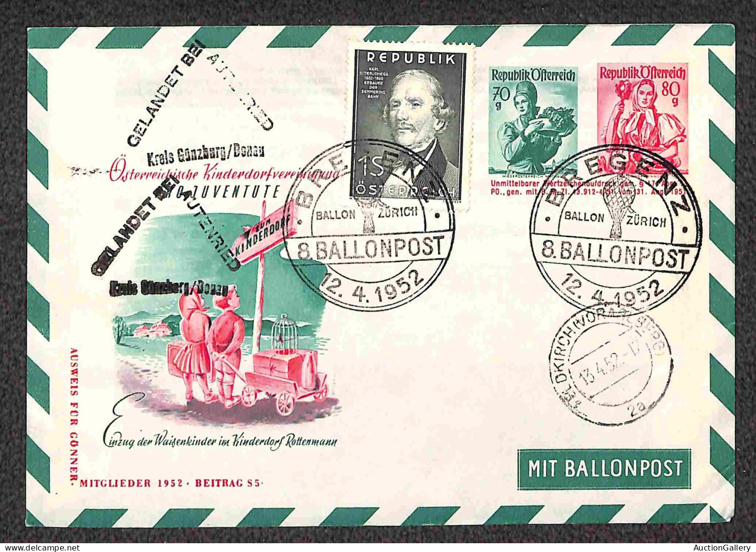 Aerogrammi  - Austria - 1952 (12 Aprile) - Bregenz Ballonpost - Tre Aerogrammi - Other & Unclassified