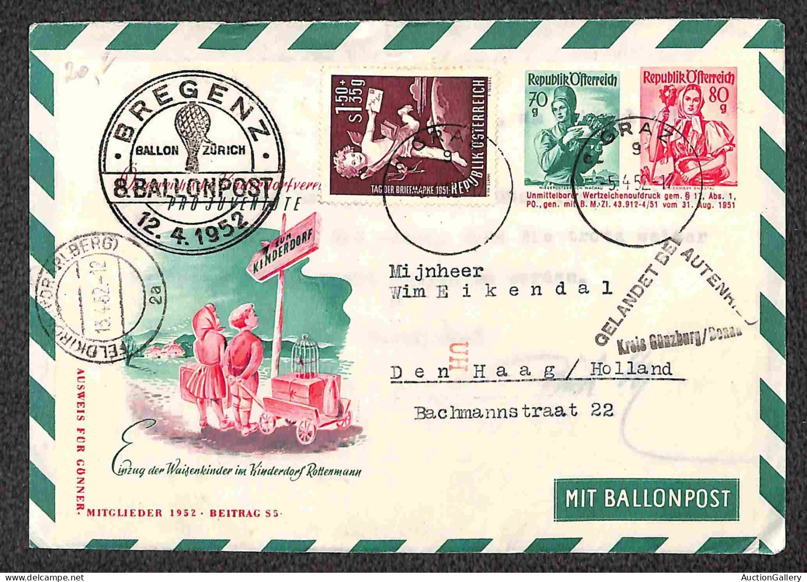 Aerogrammi  - Austria - 1952 (12 Aprile) - Bregenz Ballonpost - Tre Aerogrammi - Other & Unclassified