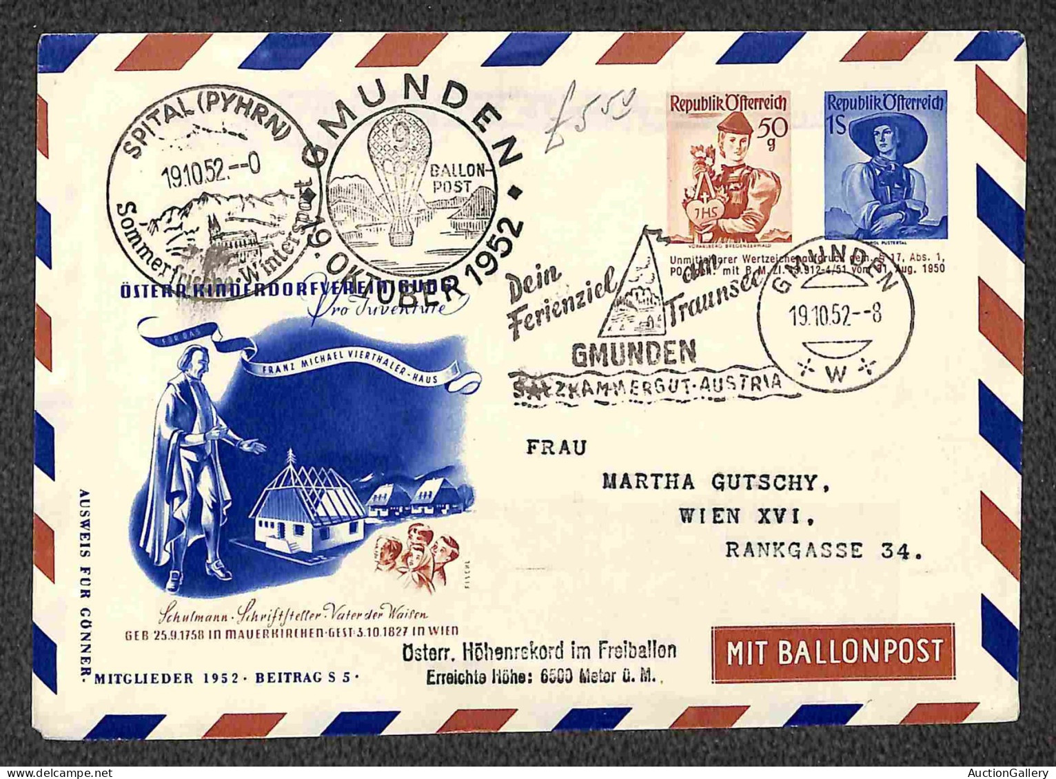 Aerogrammi  - Austria - 1952 (19 Ottobre) - Gmunden Ballonpost - Quattro Aerogrammi Con Destinazioni Diverse - Uno Racco - Otros & Sin Clasificación