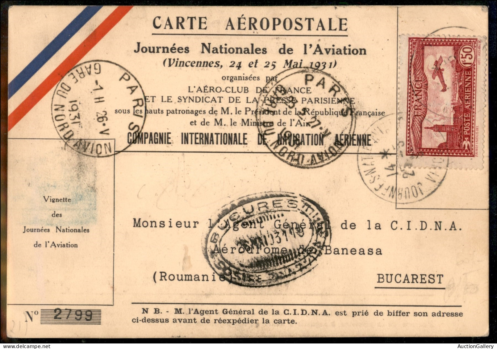 Aerogrammi  - Francia - 1931 (27 Maggio) - Parigi Bucarest Parigi - Muller 288 - Andere & Zonder Classificatie