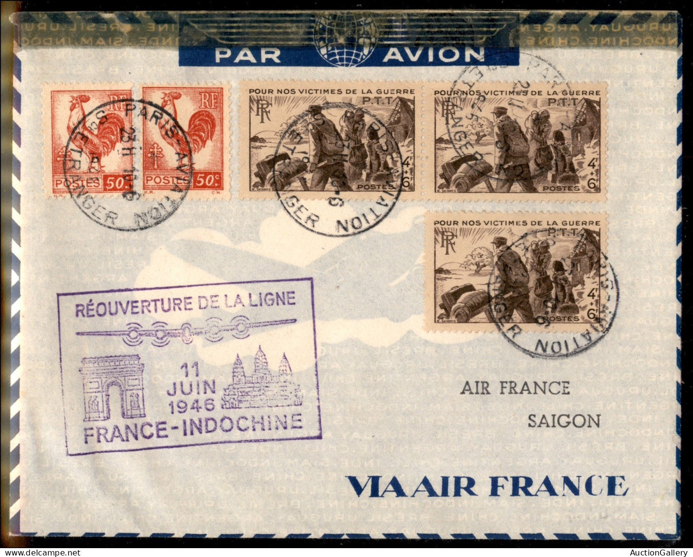 Aerogrammi  - Francia - 1946 (11 Giugno) - Parigi Saigon - Muller 532 - Aerogramma Del Volo - Sonstige & Ohne Zuordnung