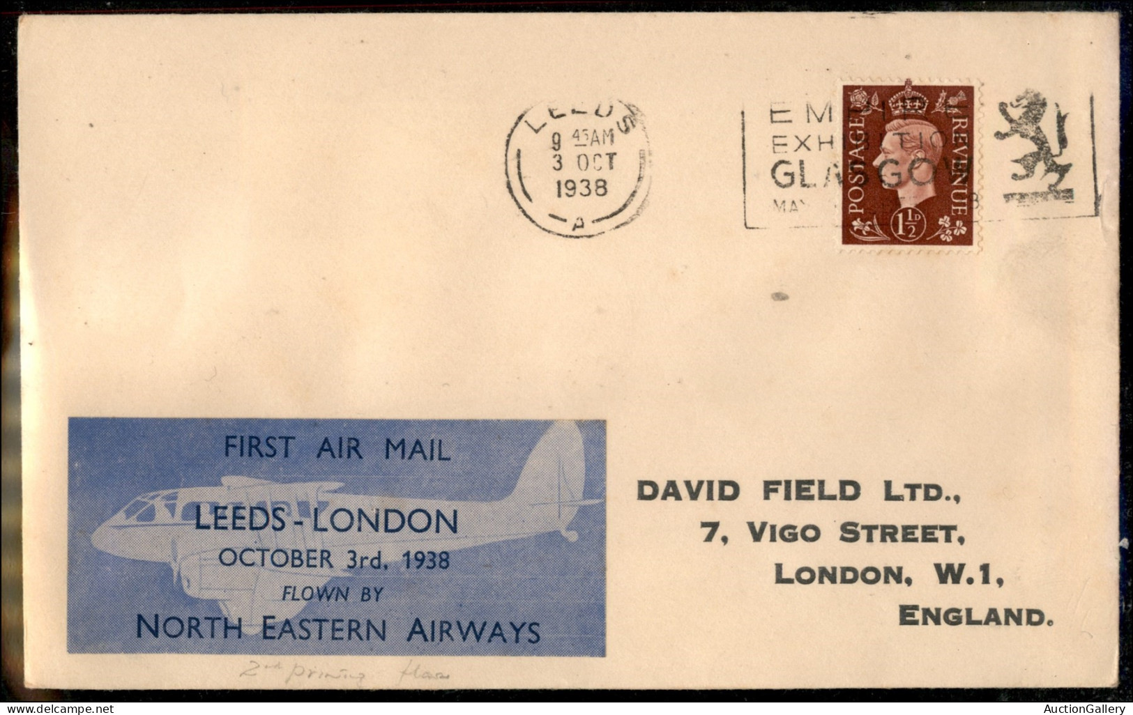 Aerogrammi  - Gran Bretagna - 1938 (3 Ottobre) - Leeds Londra - Muller 391 - Aerogramma Del Volo - Sonstige & Ohne Zuordnung