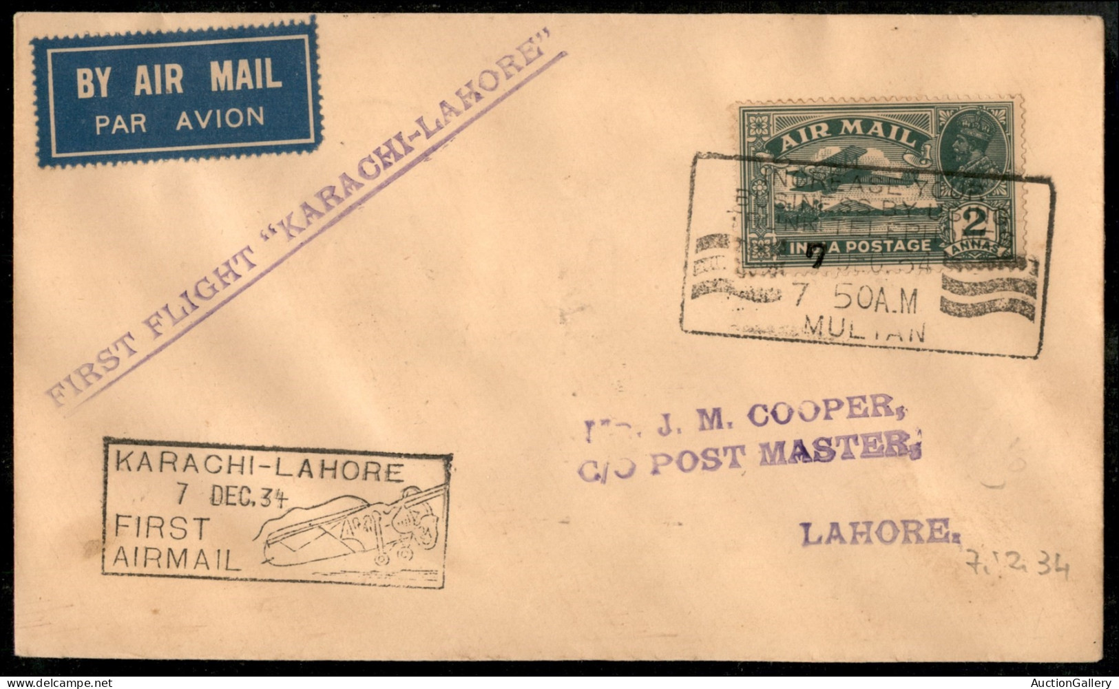 Aerogrammi  - India - 1935 (7 Dicembre) - Kharachi Lahore - Muller 121a - Other & Unclassified