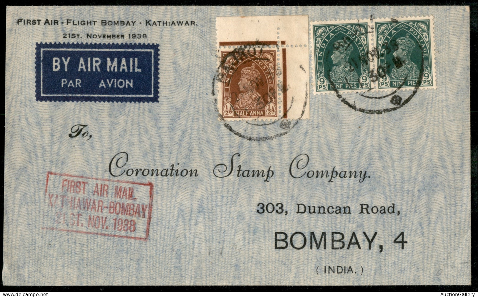 Aerogrammi  - India - 1938 (21 Novembre) - Kathiawar Bombay - Muller 136a - Sonstige & Ohne Zuordnung