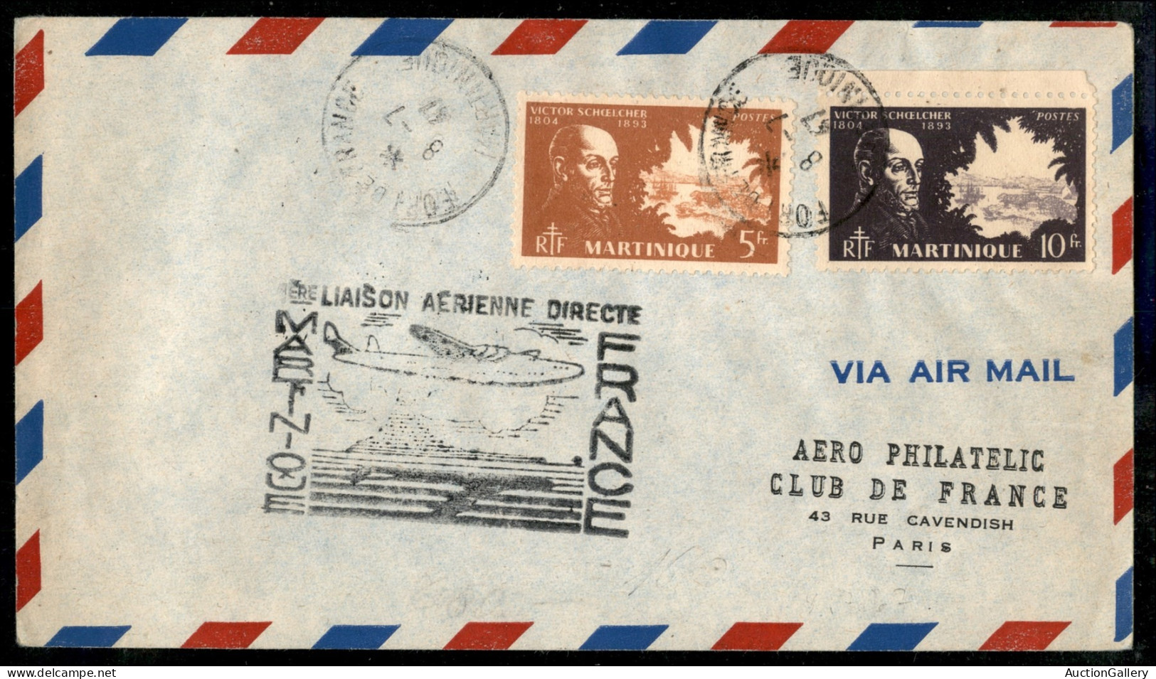 Aerogrammi  - Martinique - 1947 (9 Luglio) - Fort De France Parigi - Muller 8 - Aerogramma Del Volo - Autres & Non Classés