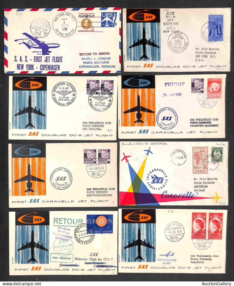 Aerogrammi  - Paesi Europei - 1960 - Primi Voli SAS - 59 aerogrammi di voli diversi del periodo