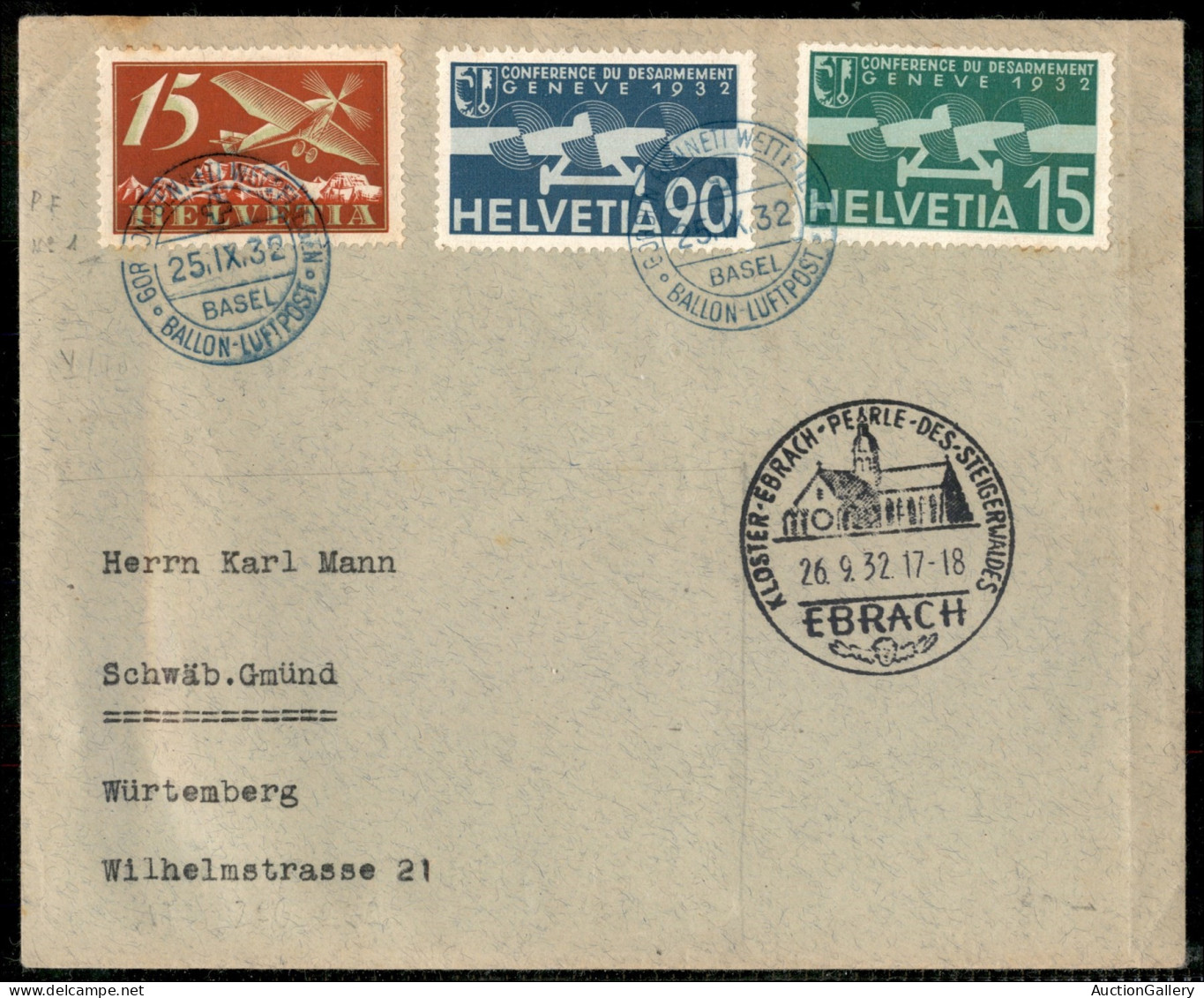 Aerogrammi  - Svizzera - 1932 (25 Settembre) - Basilea Ebrach - Muller 341 - Aerogramma Per Wuttemberg - Other & Unclassified