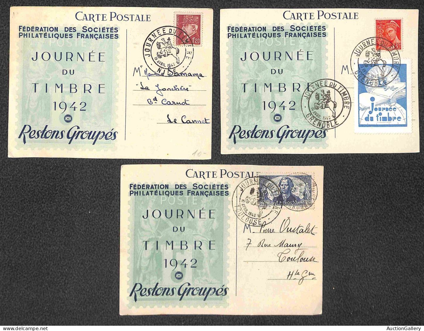 Europa - Francia - 1942 (19 Aprile) - 13 Cartoline Con Affrancature Diverse E Annulli Speciali - Otros & Sin Clasificación