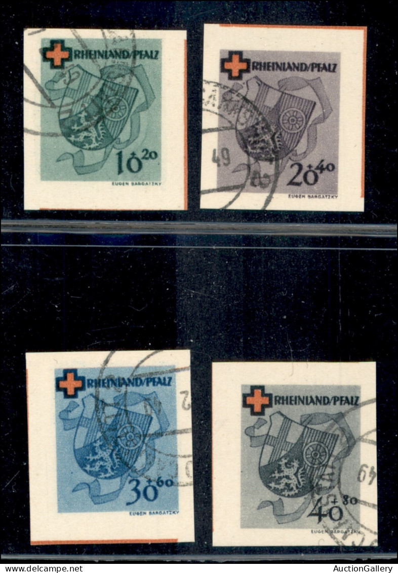 Europa - Germania - 1949 - Rheinland Pfalz - Croce Rossa (42B/45B) - Serie Completa Usata Non Dentellata - Sonstige & Ohne Zuordnung