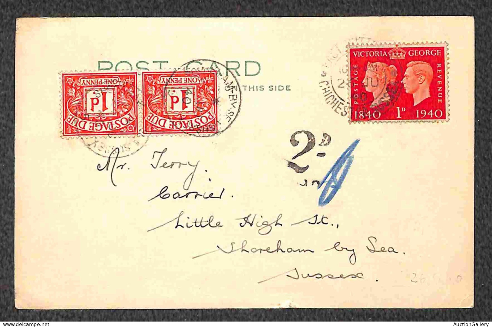 Europa - Gran Bretagna - 1934/1966 - Tre buste e una cartolina tassate in arrivo