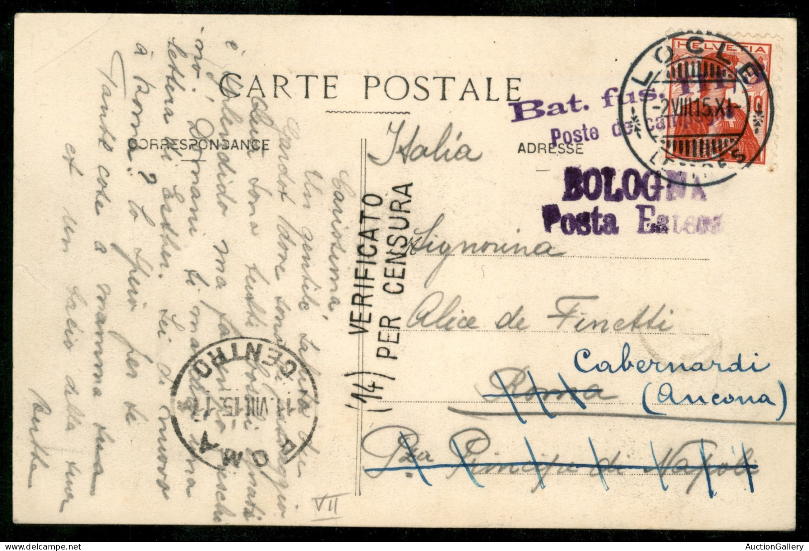 Europa - Svizzera - Bat. Fus. III Poste De Campagne (annullatore) + Bologna Posta Eritrea - Cartolina Da La Gardot (Fron - Other & Unclassified