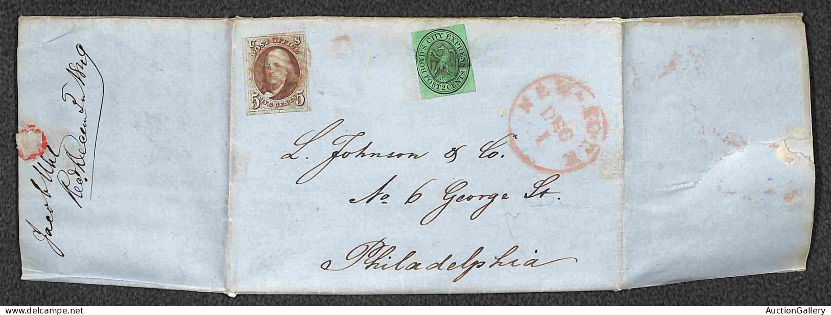 Oltremare - Stati Uniti D'America - 5 Cent (1) + 2 Cent City Expres Da New York A Philadelphia Del 1.12.1849 - Sonstige & Ohne Zuordnung