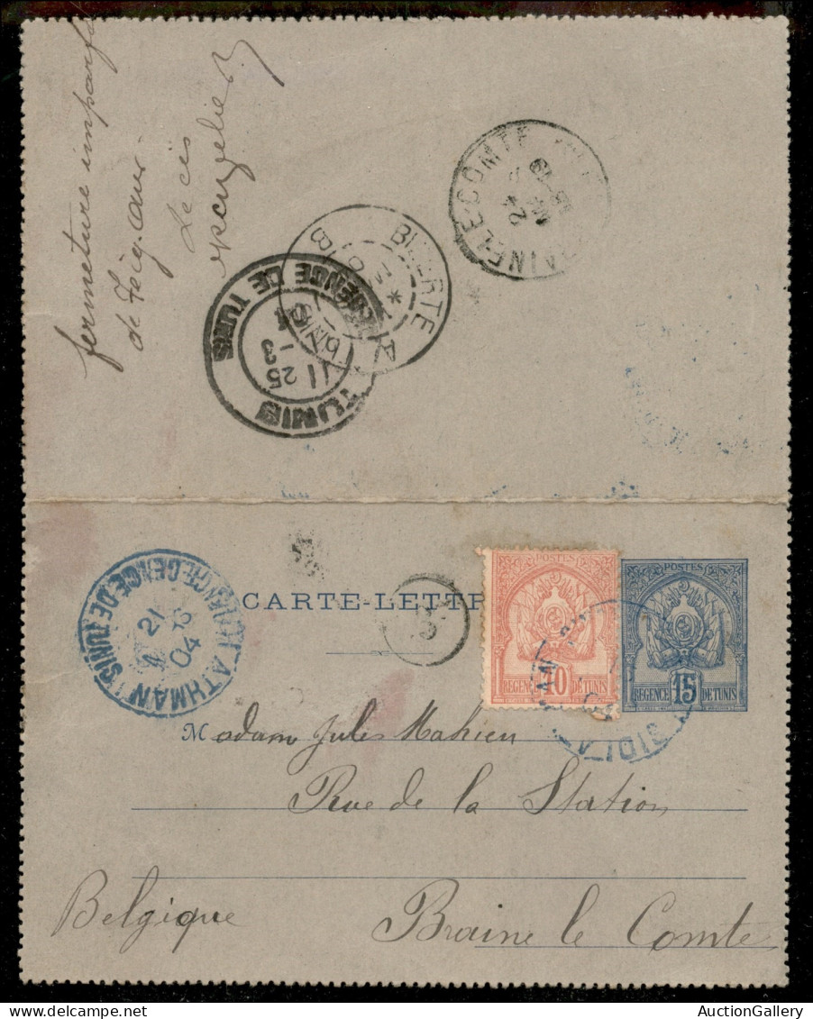 Oltremare - Tunisia - Biglietto Postale Da 15 Cent Con Complementare (20) Da Athman (azzurro) Per Il Belgio Del 21.3.190 - Autres & Non Classés