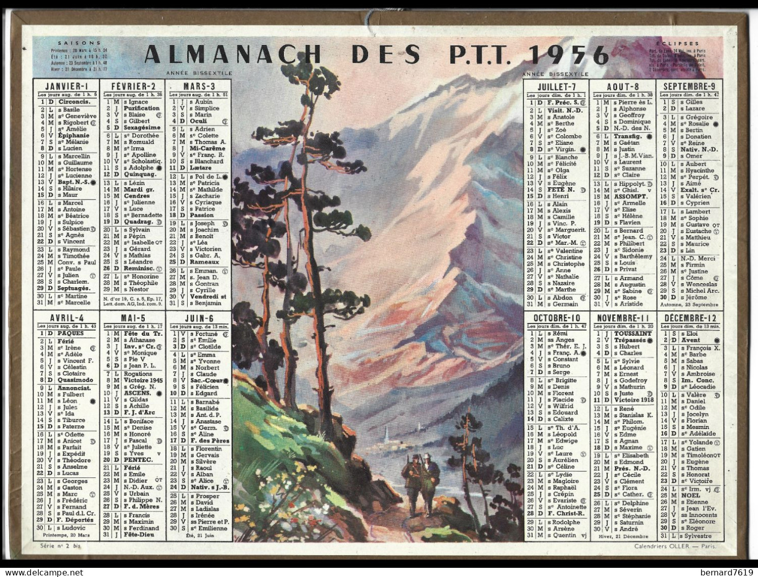 Almanach  Calendrier  P.T.T  -  La Poste -  1956 - Paysage De Montagne - Formato Grande : 1941-60