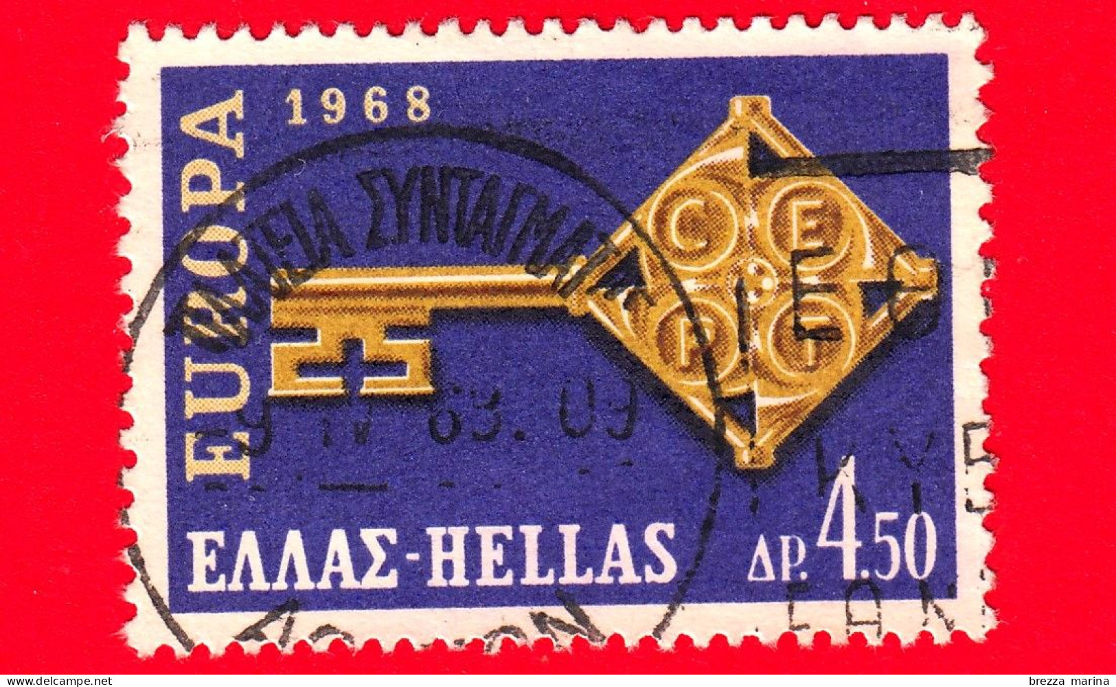 GRECIA - HELLAS - Usato - 1968 - Europa - Chiave Con Lettere 'CEPT' - 4.50 - Gebruikt