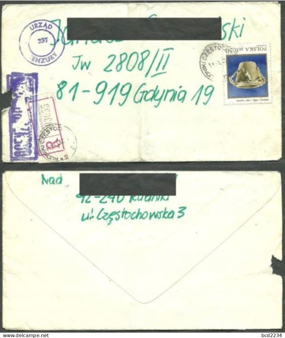 POLAND 198? SOLIDARITY SOLIDARNOSC PERIOD MARTIAL LAW OCENZUROWANO CENSORED VIOLET CACHETS CENSOR 257 TO GDYNIA - Cartas & Documentos