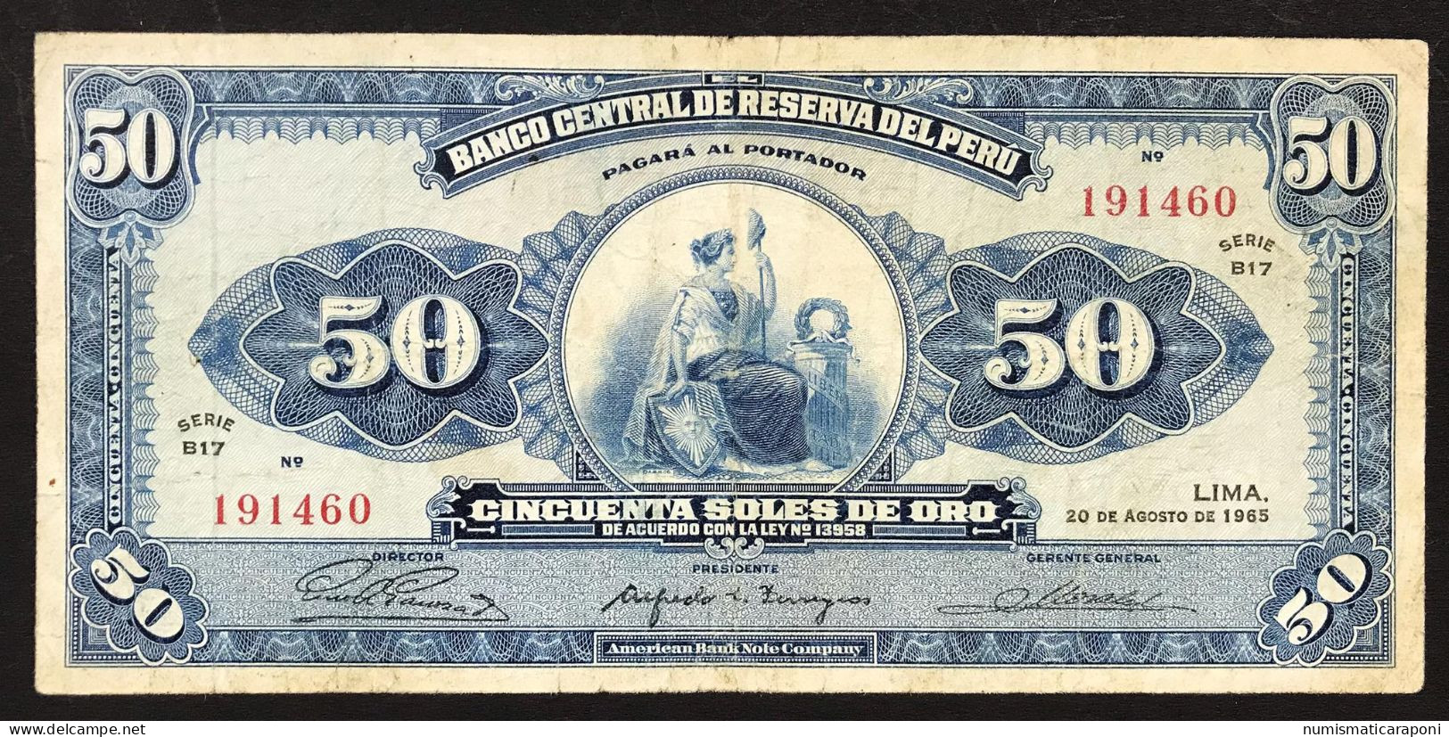 Perù 50 SOLES DE ORO 20.8.1965 Pick#89 Bb Vf LOTTO 595 - Perù