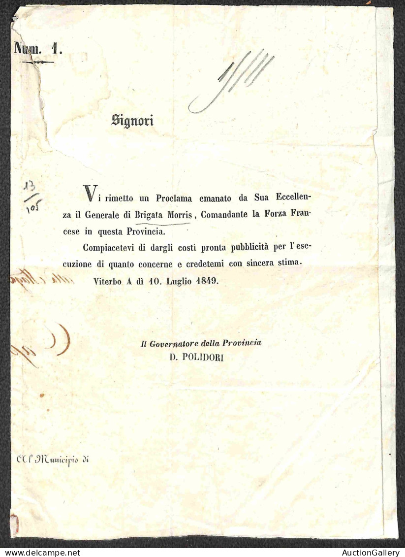 Prefilateliche&Documenti - Italia - 1849 (10 Luglio) - Viterbo - Circolare Accompagnatoria Del Proclama Del Generale Mor - Otros & Sin Clasificación