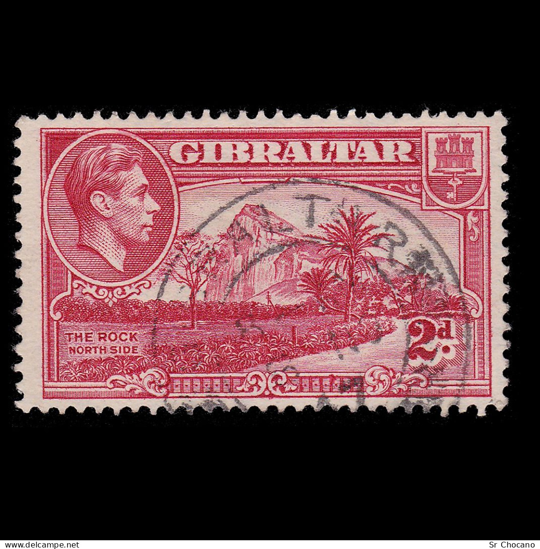 GIBRALTAR.1938.G VI.2d.carmine.SG 124c.USED.Wmk Mult Script CA. - Gibraltar