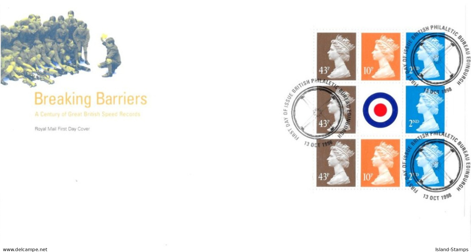 1998 £6.16 Speed Prestige Stamp Book Pane - Bureau HS (2) Unaddressed FDC Tt - 1991-2000 Decimal Issues