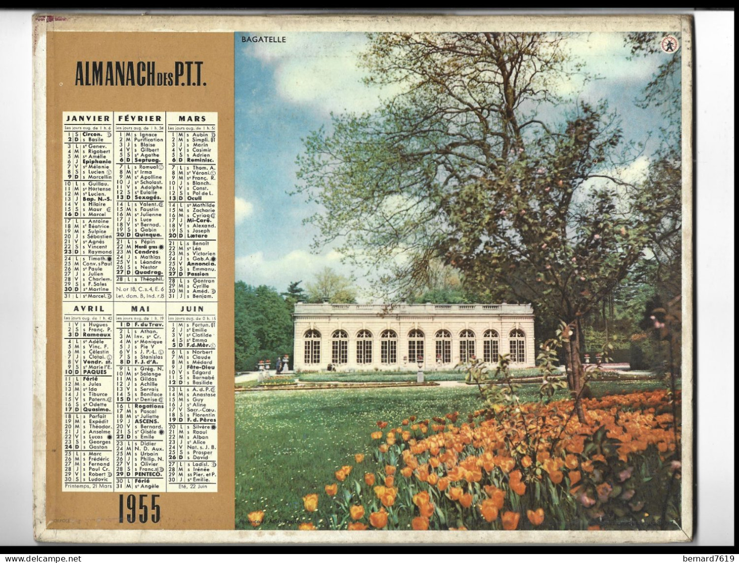 Almanach  Calendrier  P.T.T  -  La Poste -  1955 -  Monument - Palais - Grossformat : 1941-60