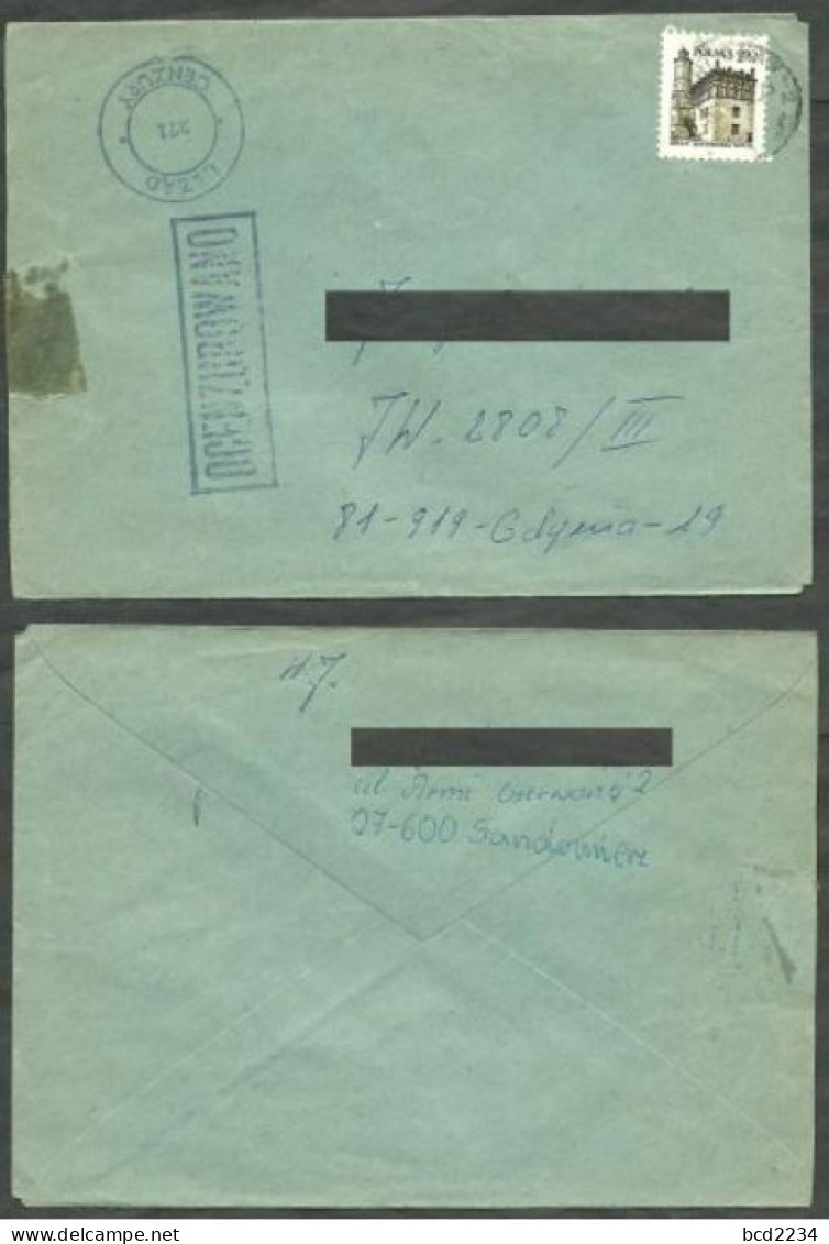POLAND 198? SOLIDARITY SOLIDARNOSC PERIOD MARTIAL LAW OCENZUROWANO CENSORED BLUE CACHETS CENSOR 271 TO GDYNIA - Covers & Documents
