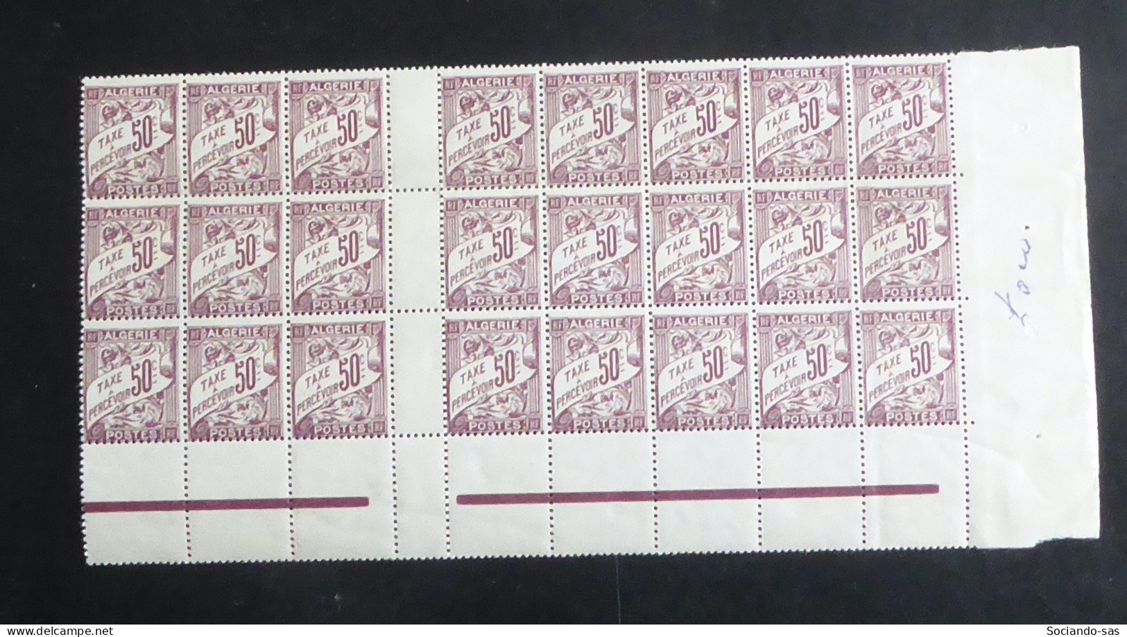 ALGERIE - 1926-28 - Taxe TT N°YT. 7 - Type Duval 50c Lilas-brun - Bloc De 24 Bord De Feuille - Neuf Luxe ** / MNH - Strafport