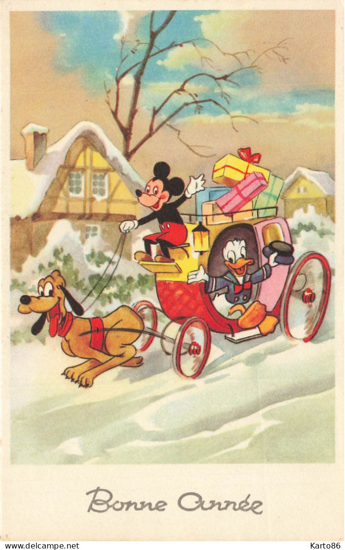 WALT DISNEY * CPA Illustrateur Disney * Mickey Donald Dingo * Attelage Carosse Cadeaux * Walt Disney - Altri & Non Classificati