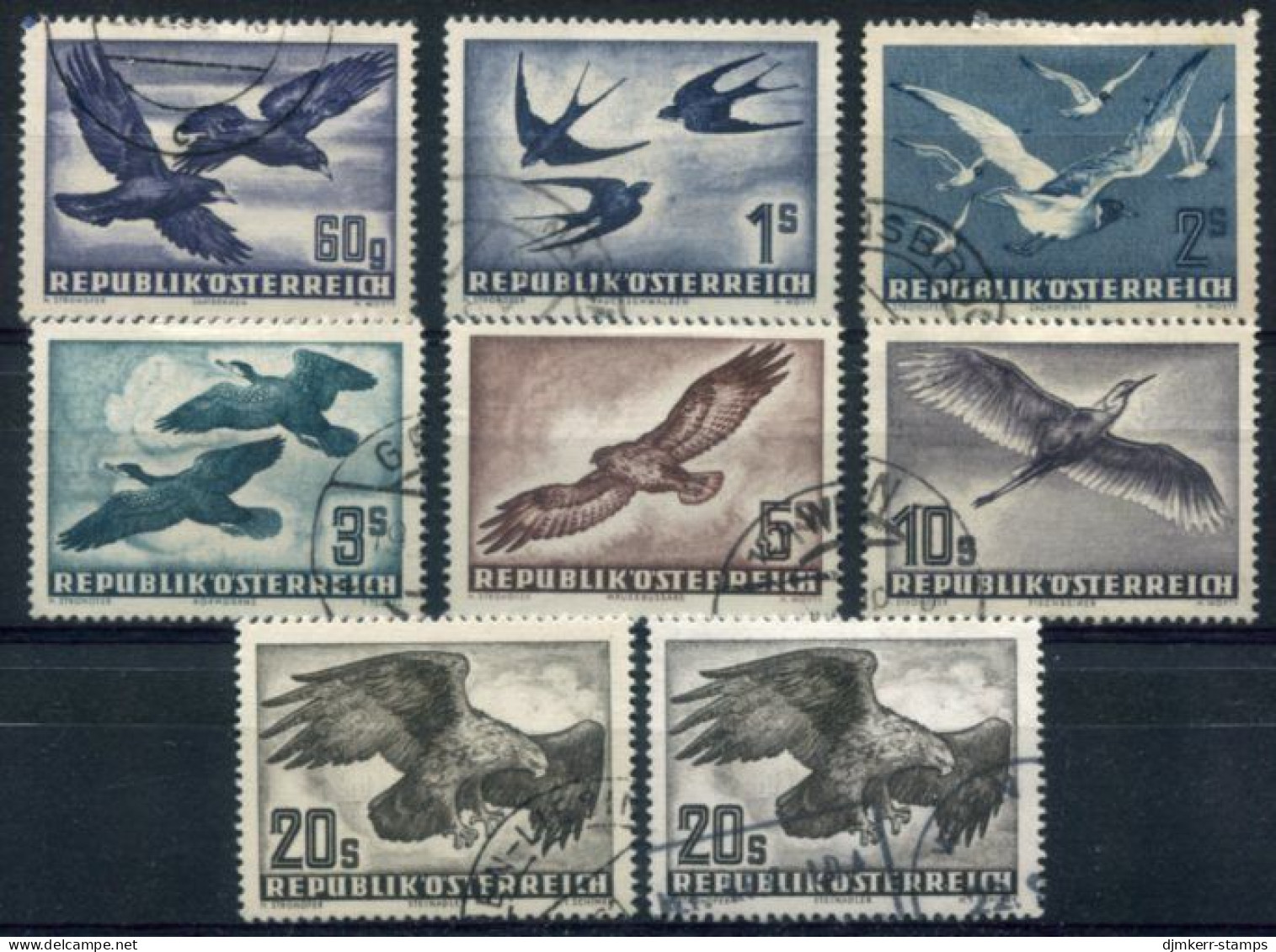 AUSTRIA 1950-1953 Birds Set Of Seven Values Used.  Michel 955-56, 968x,y, 984-87 - Usados