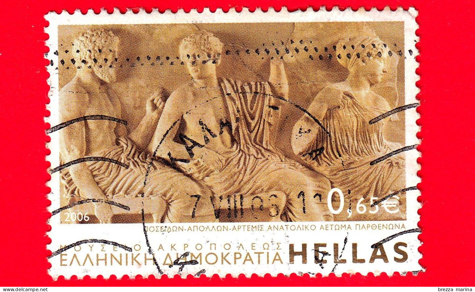 GRECIA - HELLAS - Usato - 2006 - Arte - Musei - Frontone Est Del Partenone (quadrato) - 0.65 - Oblitérés