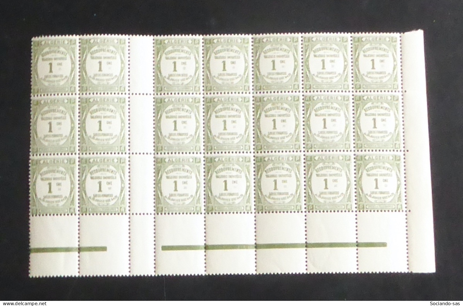 ALGERIE - 1926-32 - Taxe TT N°YT. 15 - Recouvrements 1c Olive - Bloc De 21 Bord De Feuille - Neuf Luxe ** / MNH - Timbres-taxe