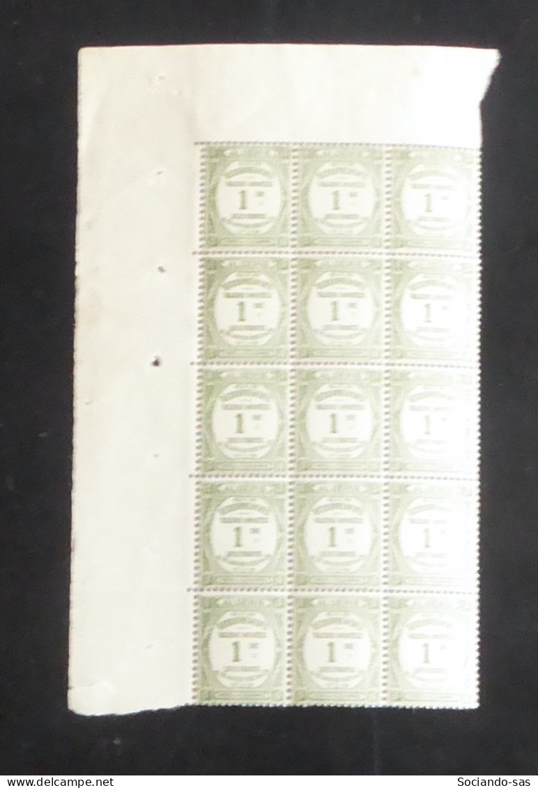 ALGERIE - 1926-32 - Taxe TT N°YT. 15 - Recouvrements 1c Olive - Bloc De 15 Bord De Feuille - Neuf Luxe ** / MNH - Strafport