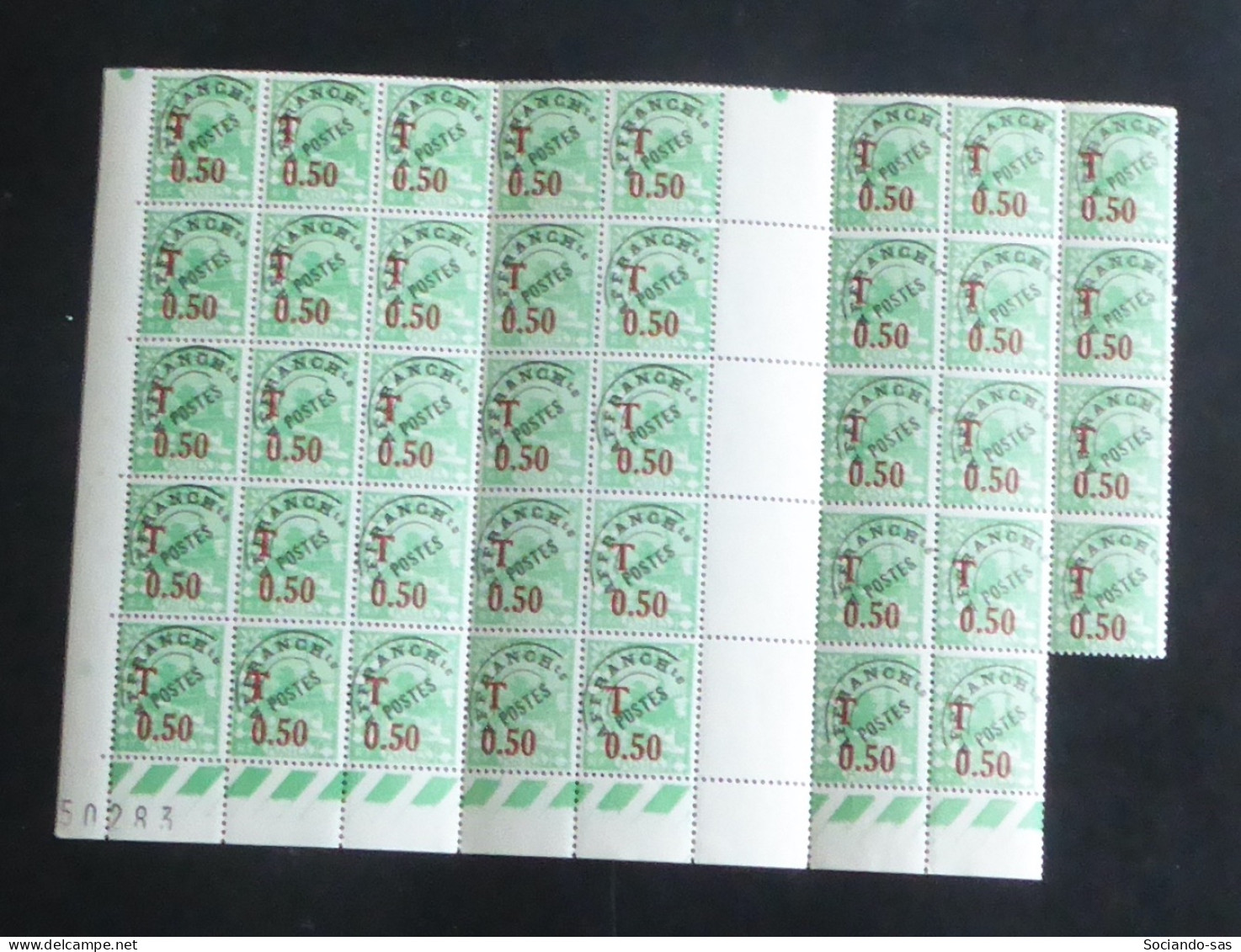 ALGERIE - 1944 - Taxe TT N°YT. 28 - 0,50 Sur 20c Vert-jaune - Bloc De 39 Bord De Feuille - Neuf Luxe ** / MNH - Postage Due