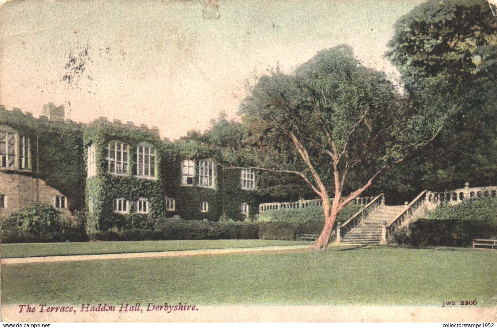 DERBYSHIRE, HADDON HALL, ARCHITECTURE, TERRACE, GARDEN, ENGLAND, UNITED KINGDOM, POSTCARD - Derbyshire