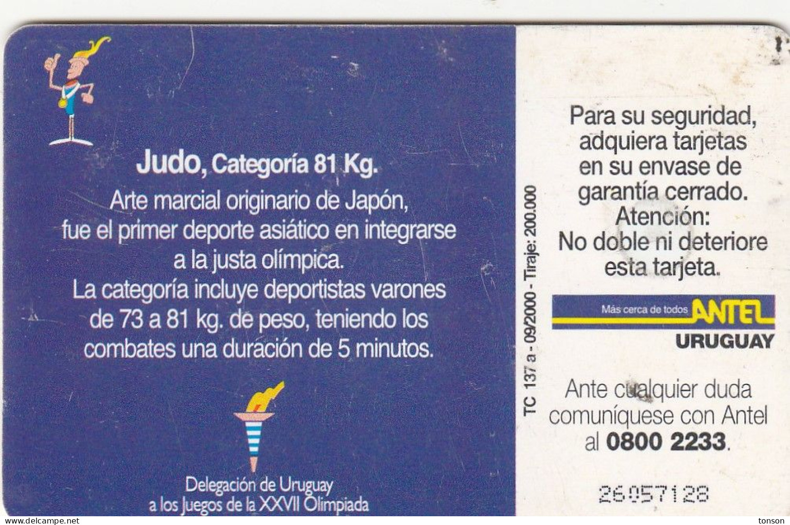 Uruguay, UY-ANT-TC137a (a), OlympicsSydney 2000, Judo - Alvaro Paseyro, 2 Scans.  Black In Chip. - Uruguay