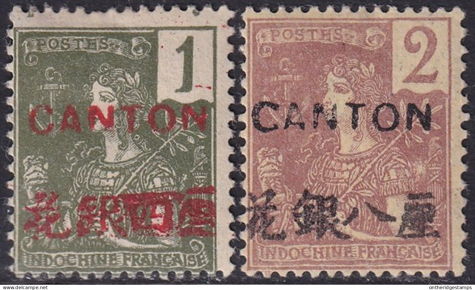 French Offices Canton 1906 Sc 31-2 Yt 33-4 MH* - Unused Stamps