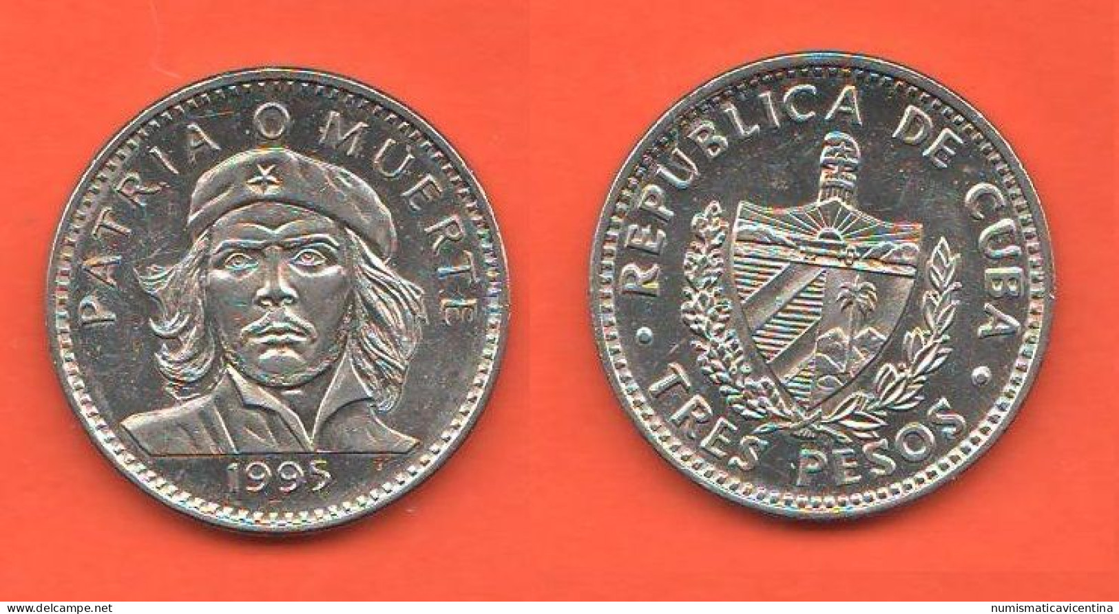 Cuba 3 Pesos 1995 Che Guevara Nickel Coin Motto Patria O Muerte - Kuba