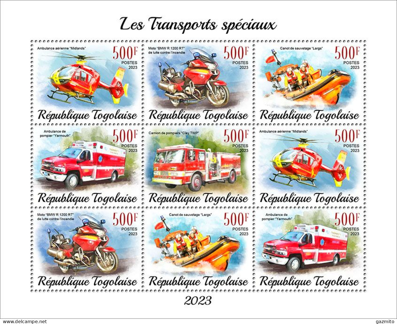 Togo 2023, Transport, Helicopter, Moto, Boat, Ambulance, 9val In BF - Motorräder