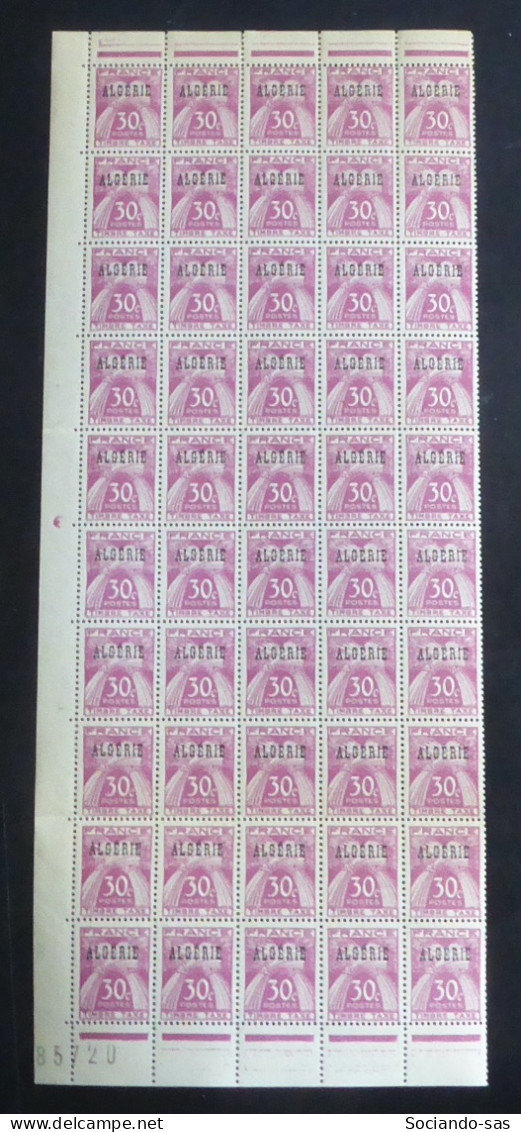 ALGERIE - 1947 - Taxe TT N°YT. 34 - Type Gerbes 30c Lilas-rose - Bloc De 50 Bord De Feuille - Neuf Luxe ** / MNH - Timbres-taxe