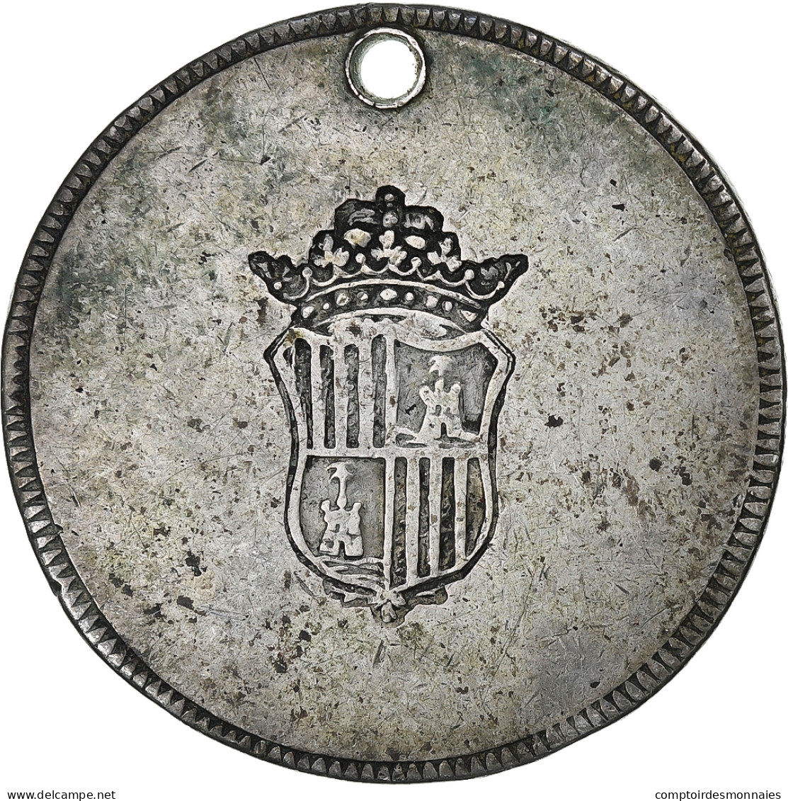 Espagne, Majorque, Ferdinand VII, 30 Sous, 1808, Trouée, Argent, TTB, KM:L7.1 - First Minting
