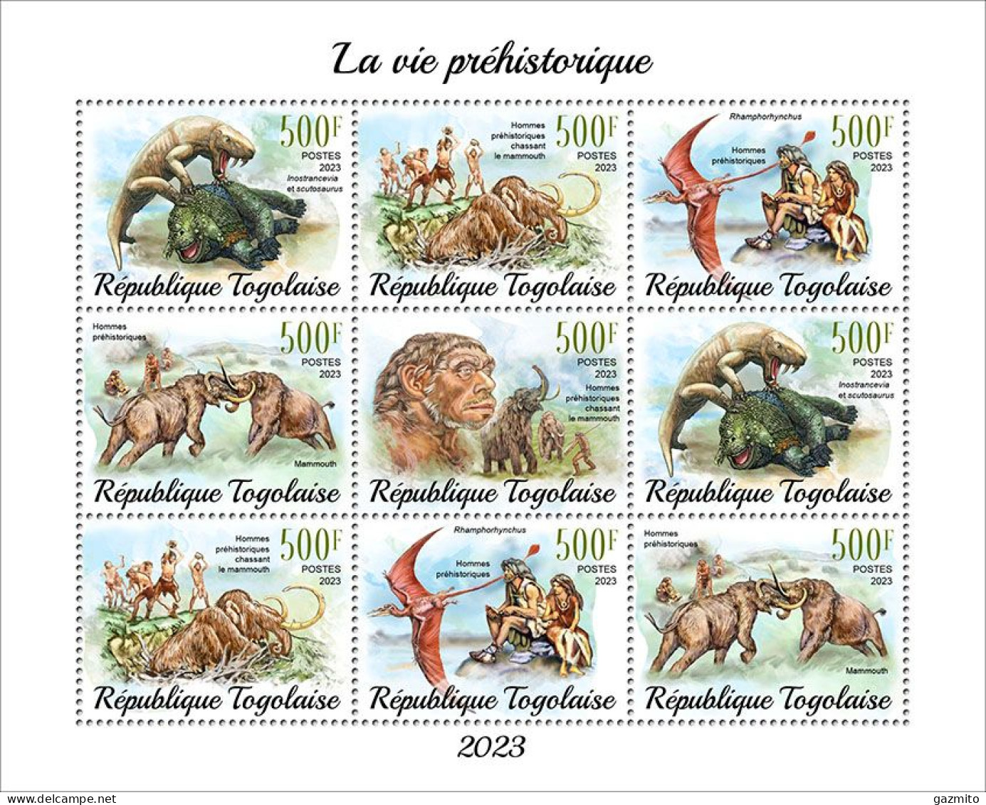 Togo 2023, Prehistoric Men, Dinosaurs, Mammuth, 9val In BF - Vor- Und Frühgeschichte