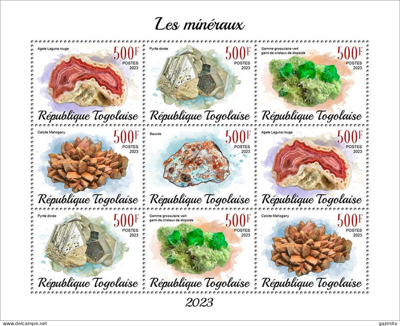 Togo 2023, Minerals, 9val In BF - Minéraux