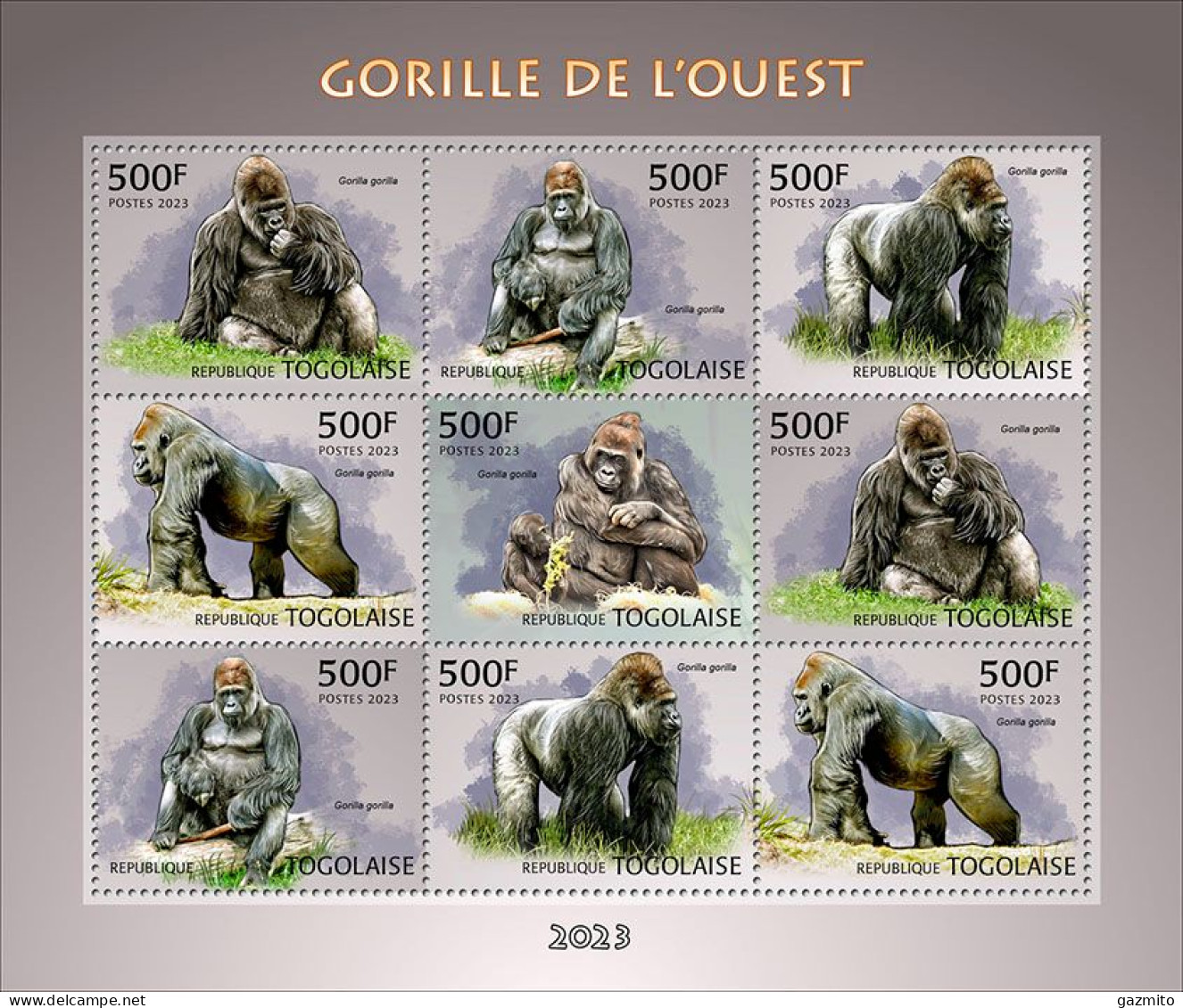 Togo 2023, Animals, Western Gorilla, 9val In BF - Gorilla