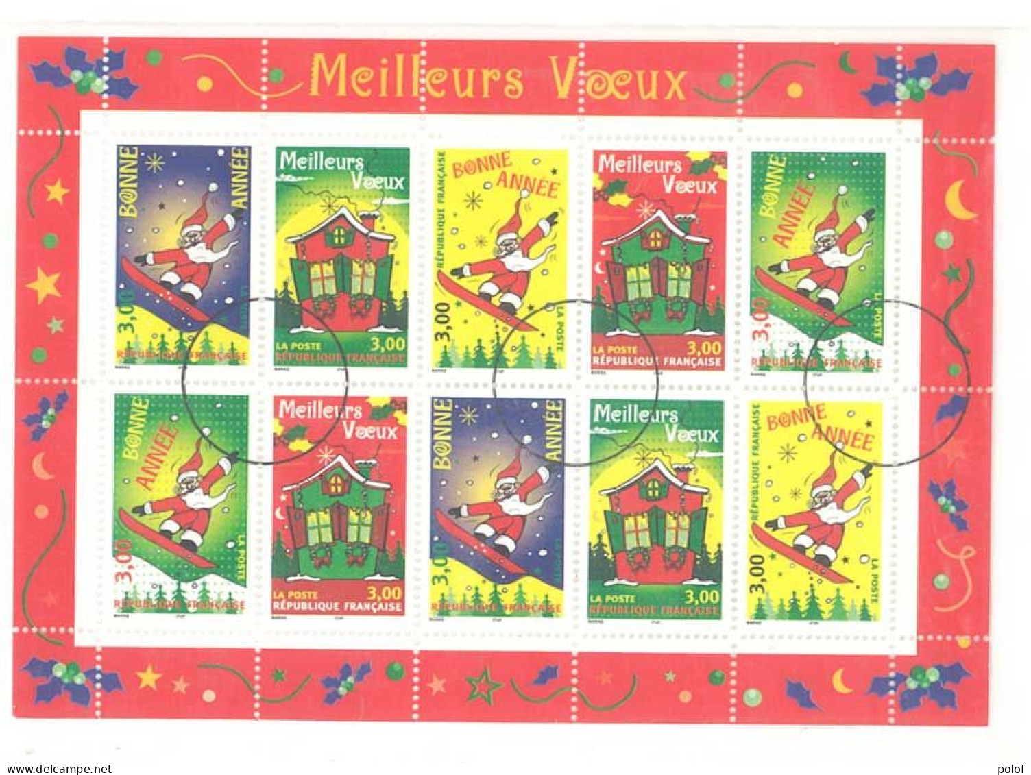 BLOC FEUILLET 21 - 10 Timbres - Meilleurs Voeux - Père Noel - Oblitérés