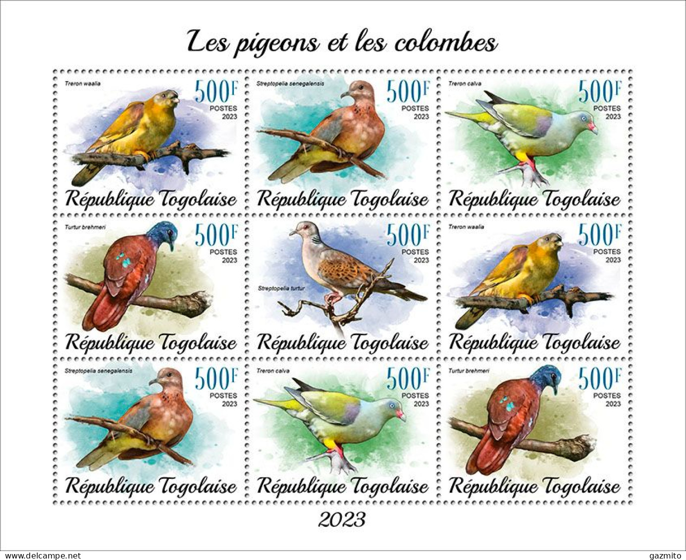 Togo 2023, Animals, Pigeons And Dove, 9val In BF - Palomas, Tórtolas