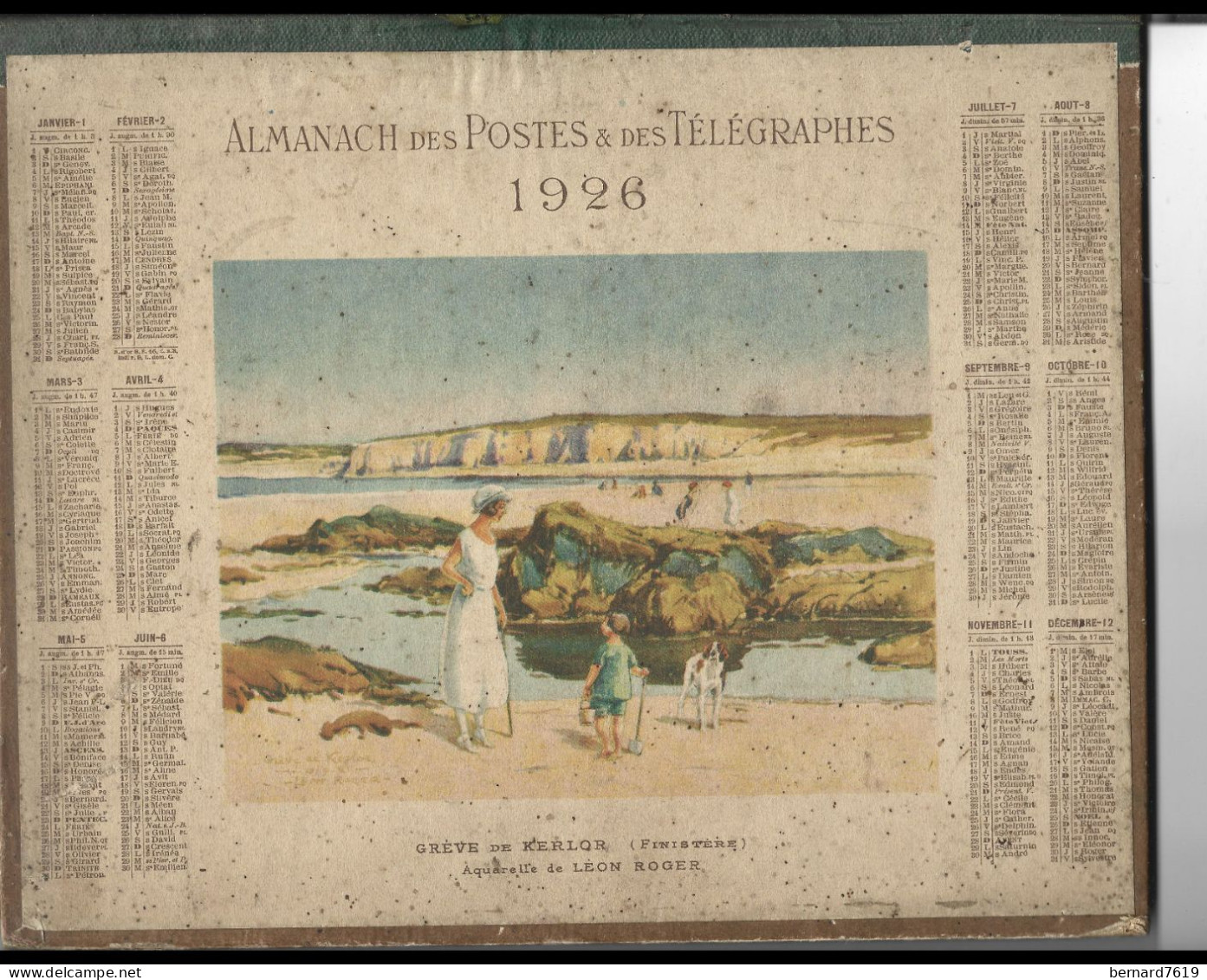 Almanach  Calendrier  P.T.T  -  La Poste -  1926  -  Greve De Kerlor Finistere Aquarelle De Leon Roger - Grand Format : 1921-40